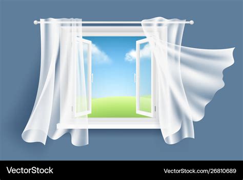 Open window with curtains sunny background Vector Image