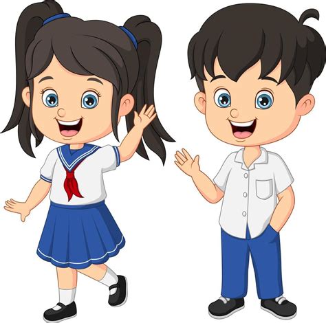 Cute school children cartoon waving hands 10067850 Vector Art at Vecteezy