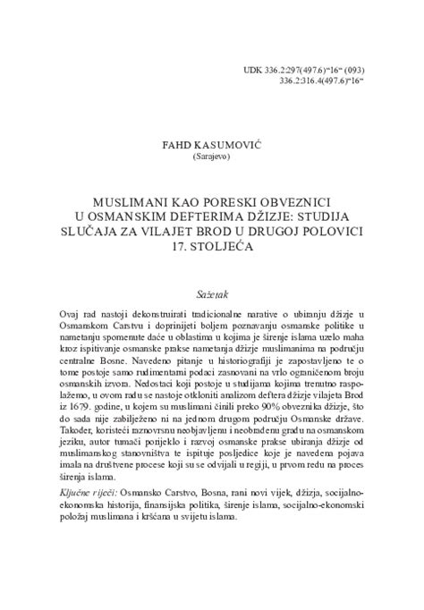 (PDF) Muslimani kao poreski obveznici u osmanskim defterima džizje: studija slučaja za vilajet ...