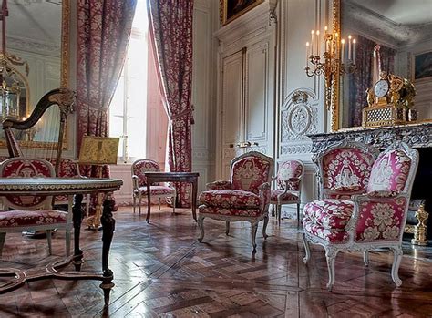 SALON LOUIS XV LE PETIT TRIANON VERSAILLES FRANCE The furniture, fabric, wood paneling, and ...