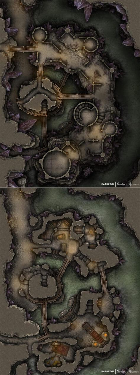 Free Multi-Level D&D Battlemap – Bandits Underdark Crystal Cavern