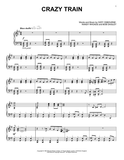 Ozzy Osbourne "Crazy Train" Sheet Music Notes, Chords | Piano Download Pop 165388 PDF