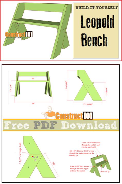 Leopold Bench Plans - PDF Download - Construct101