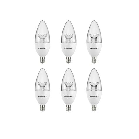 EcoSmart 40-Watt Equivalent B11 Dimmable Clear Blunt Tip Decorative Candelabra LED Light Bulb ...