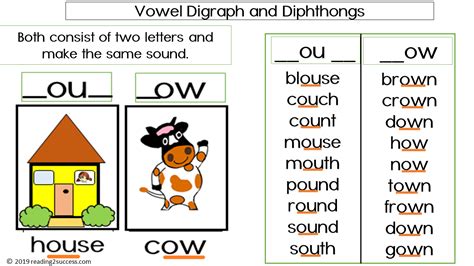 Reading2success: Vowel Digraphs and Diphthongs