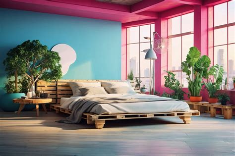 Modern Bedroom With Pallet Bed Free Stock Photo - Public Domain Pictures