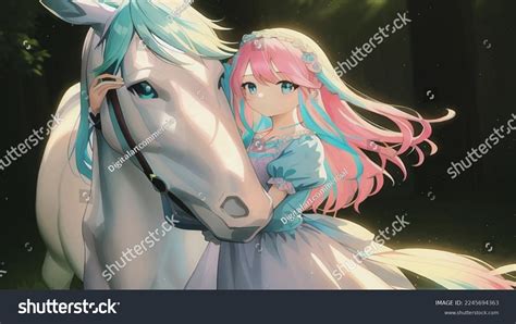 Anime Girl Hugging Her Horse Affection Stock Illustration 2245694363 ...