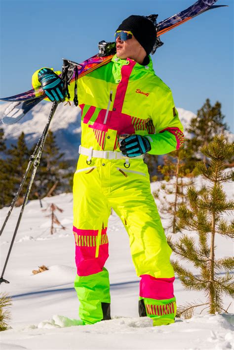 Mens Neon Yellow Retro Ski Suit | The Cat Track Fever