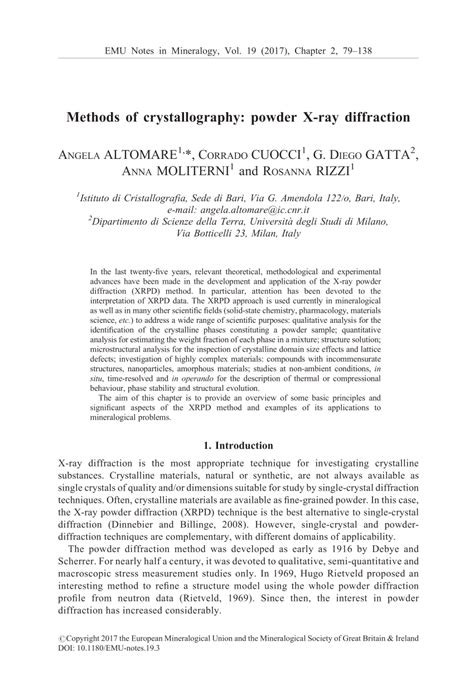 (PDF) Methods of crystallography: powder X-ray diffraction