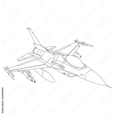 F-16 Fighting Falcon Outline Illustration. Fighter Jet F16 Coloring Book For Children And Adults ...
