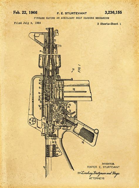 1966 M-16 Rifle Patent Print, M16 Poster Invented by Sturtevant - AR15 Poster - M16 Military ...