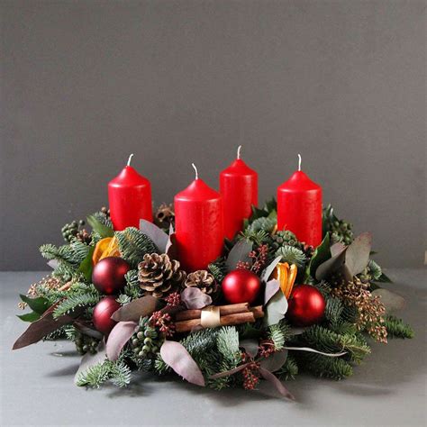 Classic Advent Wreath | Luxury Fresh Pine Christmas Table Decoration