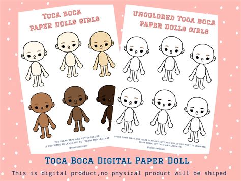 Toca Boca Paper Dolls With Different Skin Color / 6 Paper | Etsy Ireland