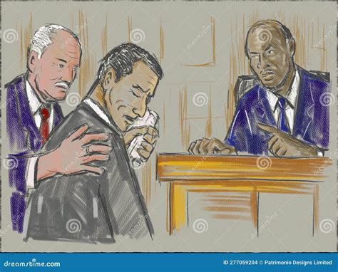 Courtroom Trial Sketch Showing Judge Lawyer Defendant Plaintiff Witness and Jury Inside Court of ...