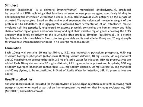 Basiliximab (DB00074) Approved and Investigational Drug - ppt download