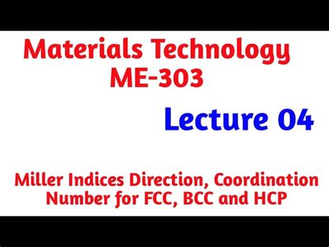 Miller Indices direction and Coordination Number for FCC, BCC and HCP ...