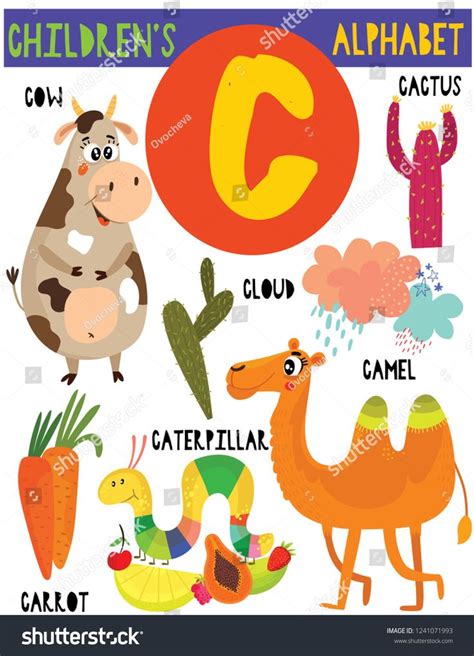 Letter C.Cute children's alphabet with adorable animals and other things.Poster for kids ...