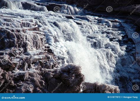 Chinese Hukou Waterfall Freezing in Winter Stock Photo - Image of river ...