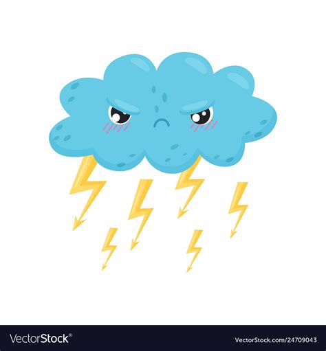 Angry thundercloud with lightning on white Vector Image