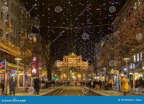 The Christmas Illumination on the Bahnhofstrasse in Zurich Editorial ...