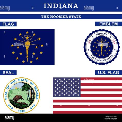 Indiana Symbol collection with flag, seal, US flag and emblem as vector ...