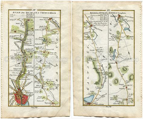 1778 Taylor & Skinner Antique Ireland Road Map 91/92 Dublin Lucan Leix – The Old Map Shop