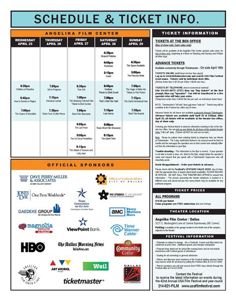 42nd Annual USA Film Festival – Schedule of Events