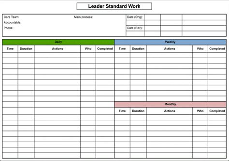 Example of Leader Standard Work Template - iSixSigma