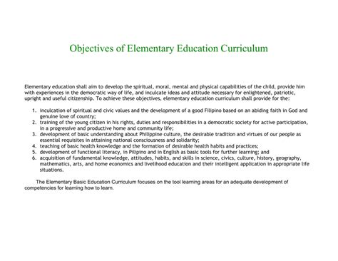 Objectives of Elementary Education Curriculum