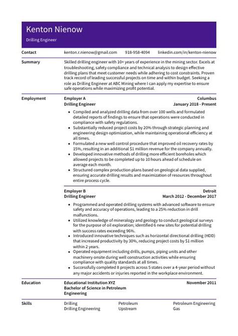 Drilling Engineer Resume (CV) Example and Writing Guide