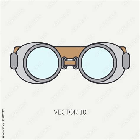 Line flat color vector icon of drawing instruments for aerography - safety goggles. Cartoon ...