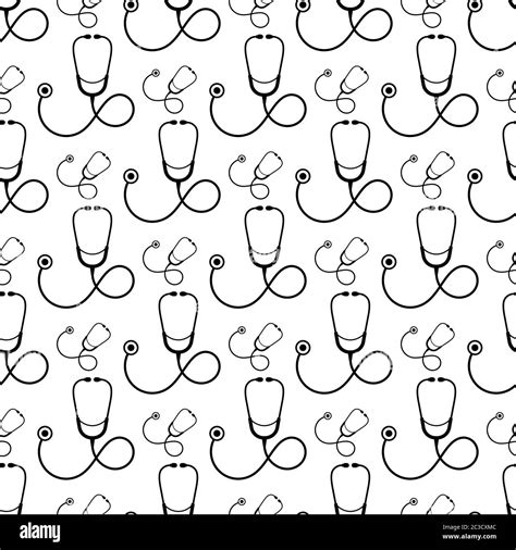Stethoscope Icon Seamless Pattern, Acoustic Medical Device Vector Art Illustration Stock Vector ...