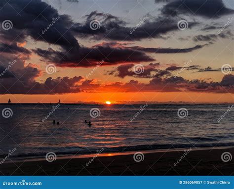 Waikiki Beach Sunset , Hawaii Stock Image - Image of hawaii, beach ...