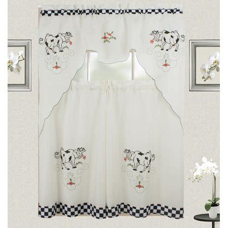 Cow Kitchen Curtain with Swag and Tier Set 36 inch with Checkers Design - Walmart.com