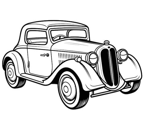 Premium Vector | A black and white drawing of a vintage classic car