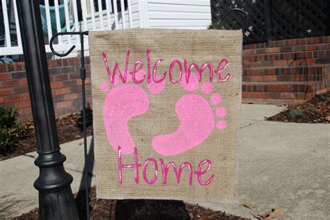 Birth Announcement Welcome Home New Baby Burlap Banner Flag Baby Boy ...