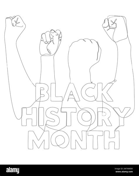 One continuous line of Black History Month text and Clenched, raised fist. Thin Line ...