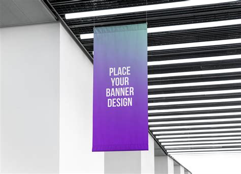 Free Indoor Advertising Hanging Wall Banner Mockup PSD - Good Mockups