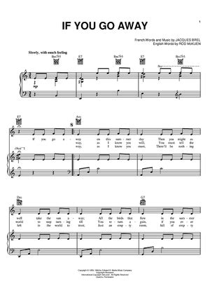 If You Go Away" Sheet Music by Jacques Brel for Piano/Vocal/Chords - Sheet Music Now