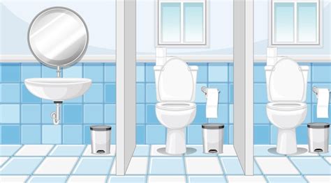 Free Vector | Public toilet cubicles with sink and mirror