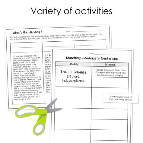 Headings and Subheadings Worksheets, Nonfiction Reading Activities - Etsy