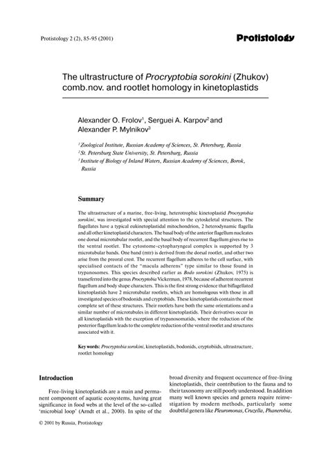 (PDF) The ultrastructure of Procryptobia sorokini (Zhukov) comb.nov. and rootlet homology in ...