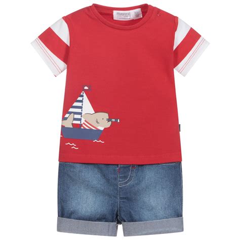 Mayoral Newborn - Red & Blue Shark Shorts Set | Childrensalon Outlet