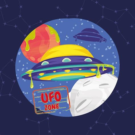Premium Vector | Cute cartoon alien UFO sticker Vector