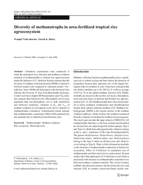 (PDF) Diversity of methanotrophs in urea-fertilized tropical rice ...