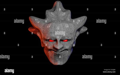 head of a demon with red eyes. illustration on black background. 3D rendering Stock Photo - Alamy