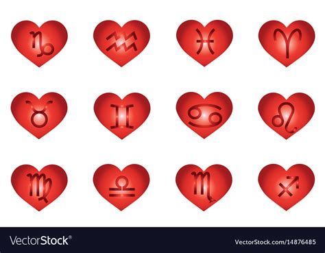 Heart zodiac signs horoscope love Royalty Free Vector Image