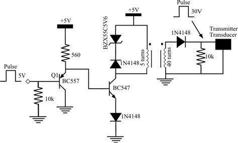 Schematic diagram of the circuit to excite transducer T1. | Download ...