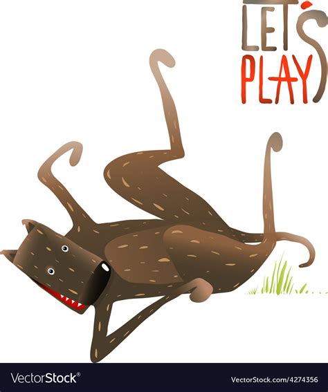 Funny smiling happy dog lying on its back playing Vector Image