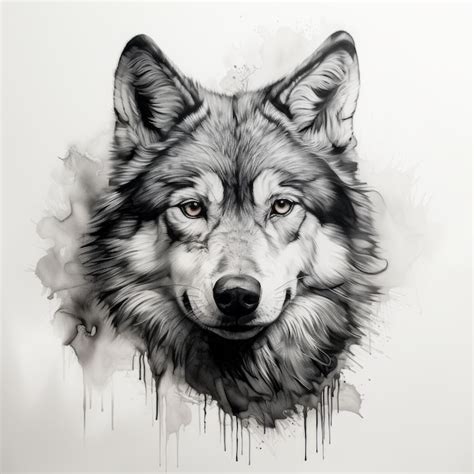 Realistic Wolf Portrait Tattoo Drawing On White Background | Premium AI-generated image